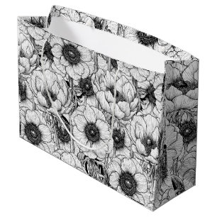 Anemone garden in black and white large gift bag