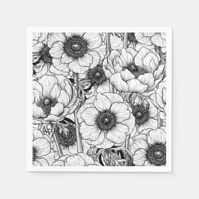 Anemone garden in black and white napkins (Front)