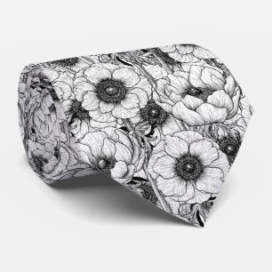 Anemone garden in black and white neck tie