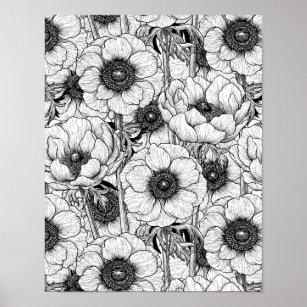 Flower bouquet with wildflowers - Black& White Pencil Line Sketch - Drawing  by MadliArt Poster for Sale by MadliArt