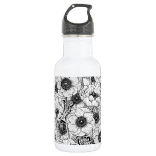 Anemone garden in black and white stainless steel water bottle