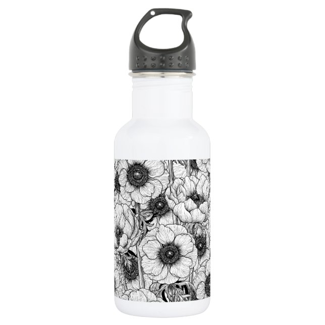 Anemone garden in black and white stainless steel water bottle (Front)