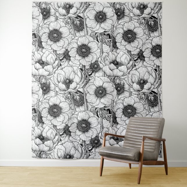 Anemone garden in black and white tapestry (In Situ)