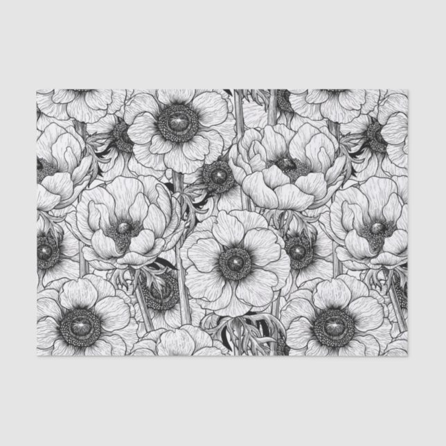 Anemone garden in black and white tissue paper (Front)