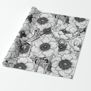 Flower Wrapping Paper, Black, White And 3 Colors Each 20