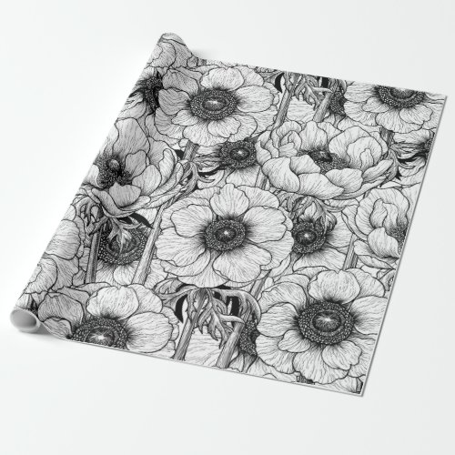 Anemone garden in black and white wrapping paper
