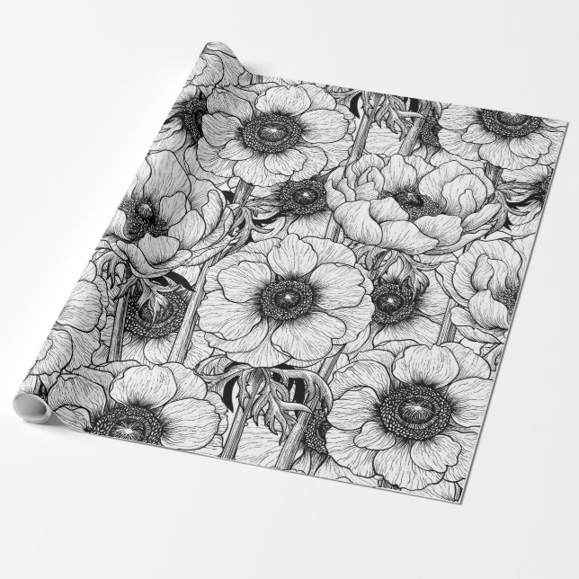 Anemone garden in black and white wrapping paper (Unrolled)
