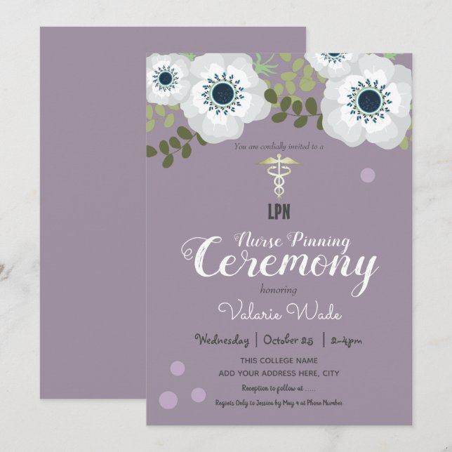 Anemone Graduation LPN Nurse Pinning Ceremony Invitation (Front/Back)