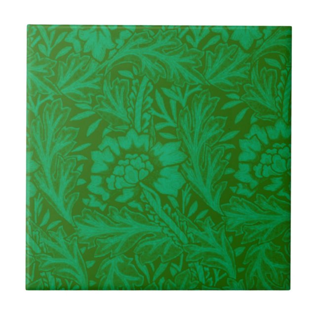 Anemone in Forest Green, a William Morris pattern Ceramic Tile (Front)