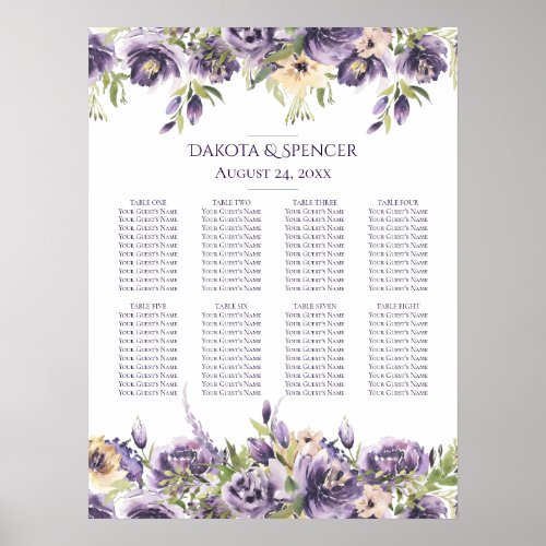 Anemone Lavender  Cream Purple Floral Seat Chart