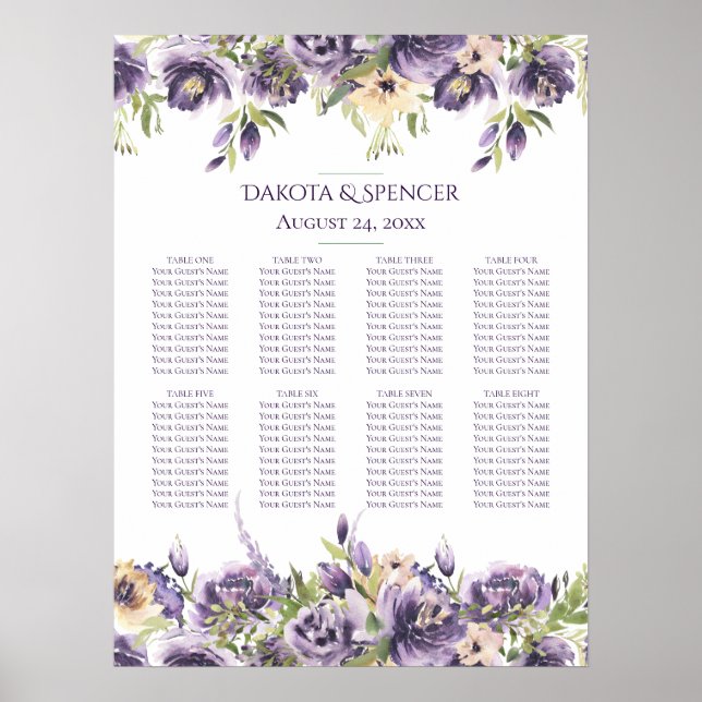 Anemone Lavender | Cream Purple Floral Seat Chart (Front)