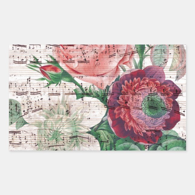 Anemone Music Shabby Chic Rectangular Sticker (Front)