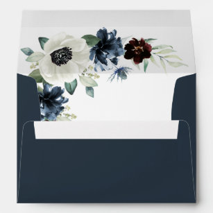 Anemone Navy Blue Thistle Burgundy Floral Wedding Envelope
