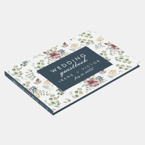 Anemone Navy Blue Wedding Personalized Flower Guest Book