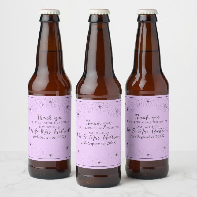 Anemone on Light Lilac Beer Bottle Labels (Bottles)