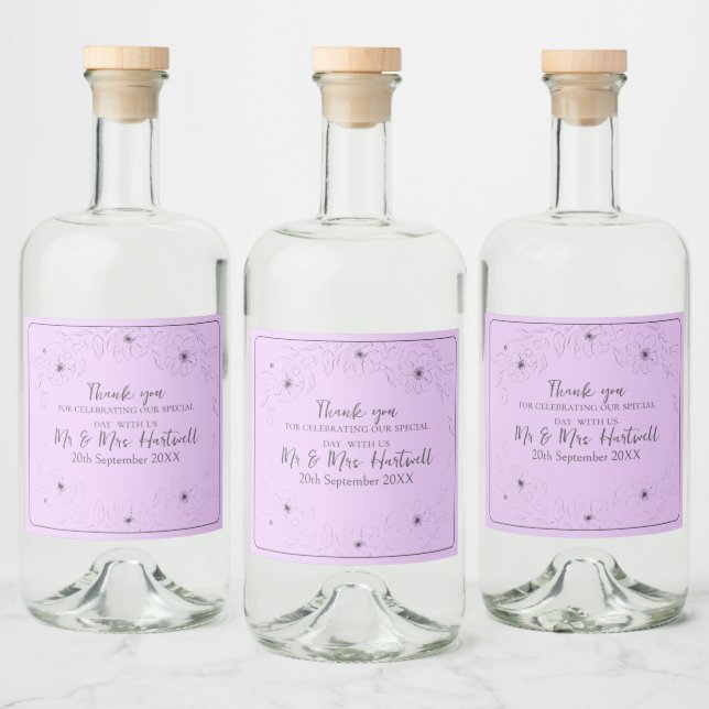 Anemone on Light Lilac Liquor Bottle Labels (Bottles)
