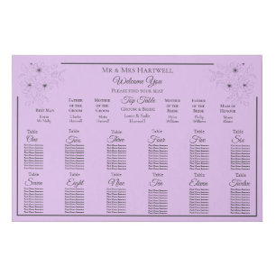 Anemone on Light Lilac Seating Chart~12 Tables Faux Canvas Print