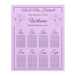 Anemone on Light Lilac Seating Chart~ Acrylic Print