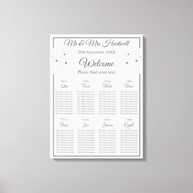 Anemone on White Seating Chart~ Canvas Print (Front)