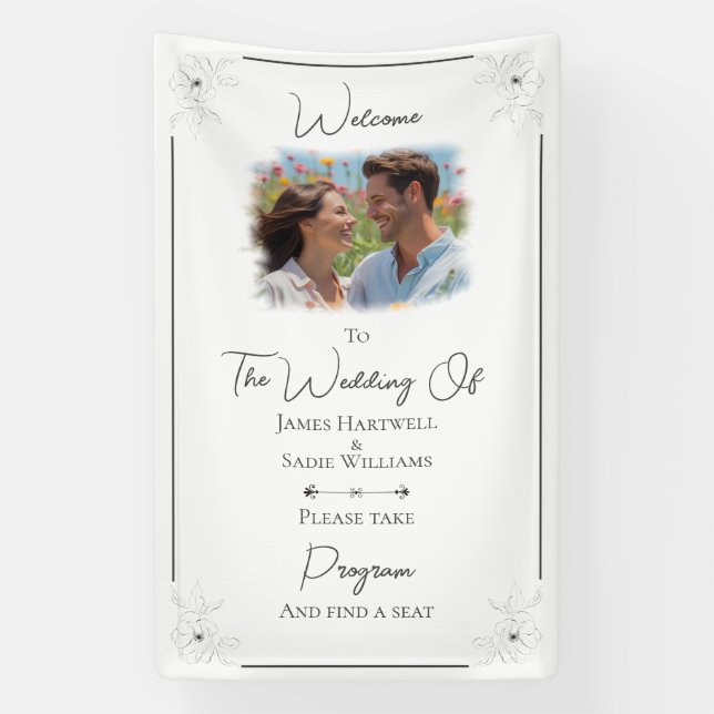 *Anemone on White Wedding Find Your Seat  Banner (Vertical)