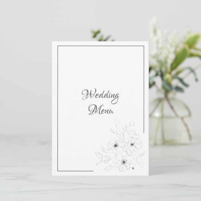 Anemone on White Wedding Menu Enclosure Card (Standing Front)