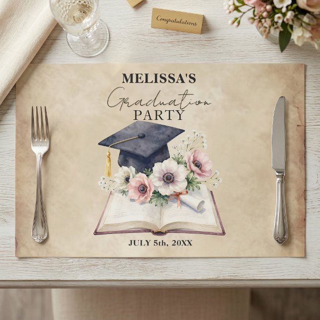 Anemone Open Book Graduation Party Paper Placemat (Creator Uploaded)
