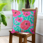 Anemone Painting Pattern Pink & Aqua Floral Throw Pillow<br><div class="desc">Simple watercolor painting inspired floral pattern of pink anemone flowers with aqua background.</div>