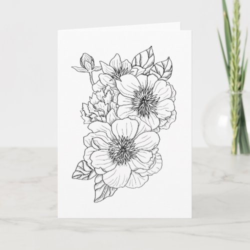 Anemone Peony Color It Yourself Blank Greeting Card