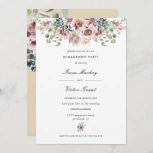 Anemone Pink Neutral Botanical  Engagement Party Invitation