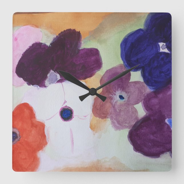 Anemone Spring Flowers Square Wall Clock (Front)