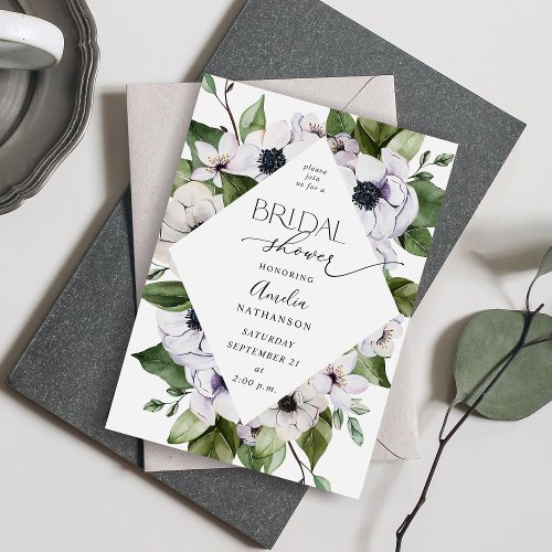 Anemone White Floral Bridal Shower Invitation