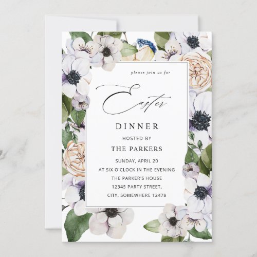 Anemone White Floral Easter Invitation