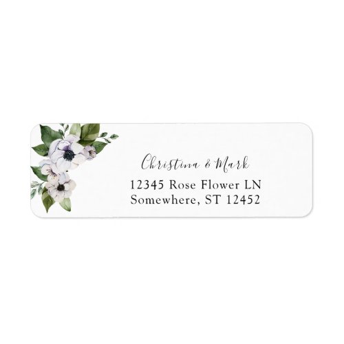 Anemone White Floral Return Address Label