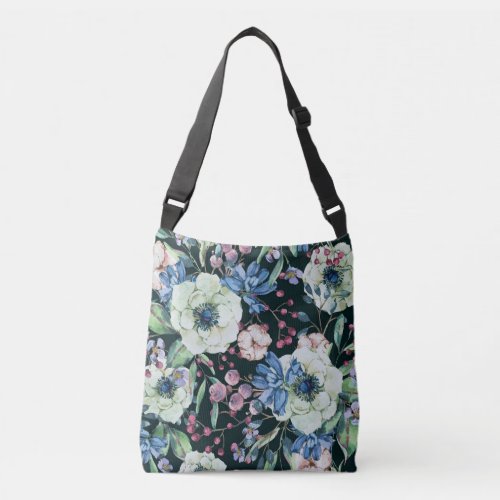 Anemone Wildflowers Vintage Watercolor Pattern Crossbody Bag