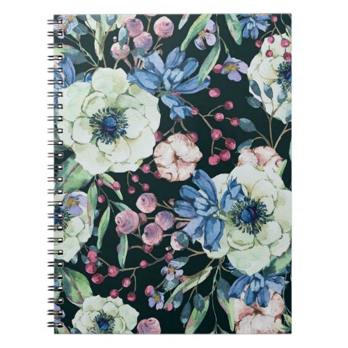 Anemone Wildflowers Vintage Watercolor Pattern Notebook