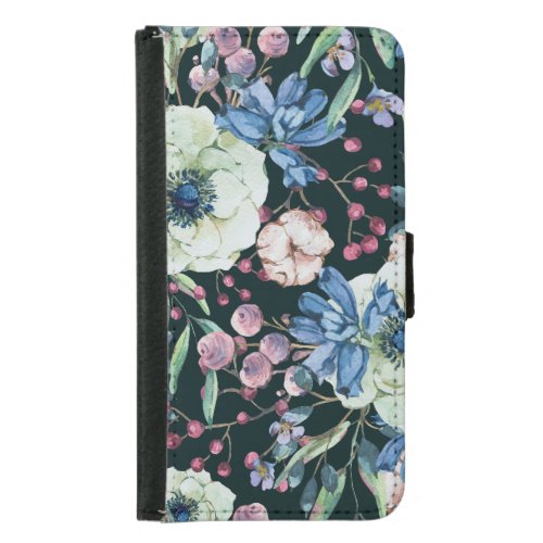 Anemone Wildflowers Vintage Watercolor Pattern Samsung Galaxy S5 Wallet Case