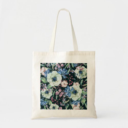 Anemone Wildflowers Vintage Watercolor Pattern Tote Bag