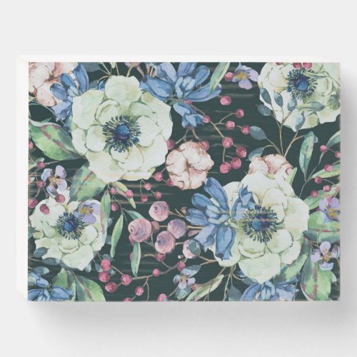 Anemone Wildflowers Vintage Watercolor Pattern Wooden Box Sign