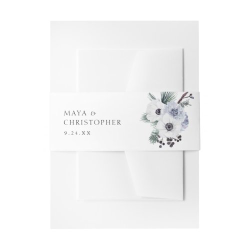 Anemone Winter White Floral  Invitation Belly Band