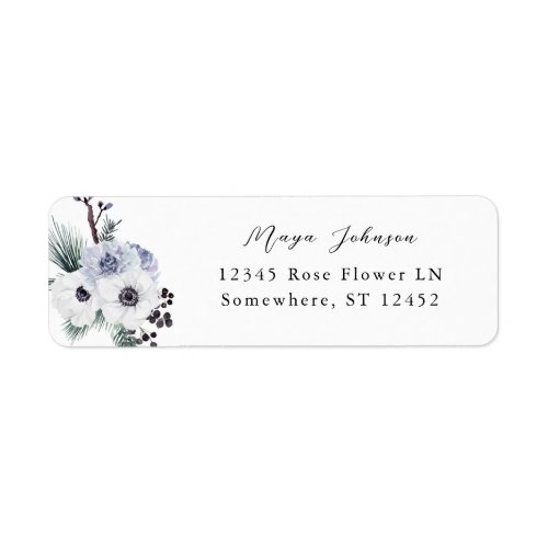 Anemone Winter White Floral Return Address Label