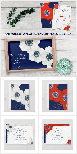 Watercolor Anemone Nautical Wedding Suite Full Collection