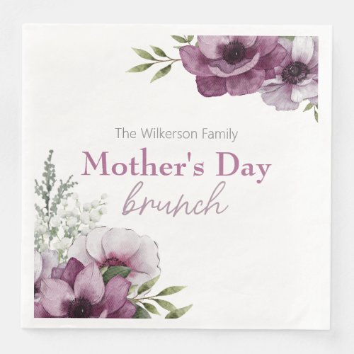 Anemones and Babys Breath Mothers Day Brunch Paper Dinner Napkins