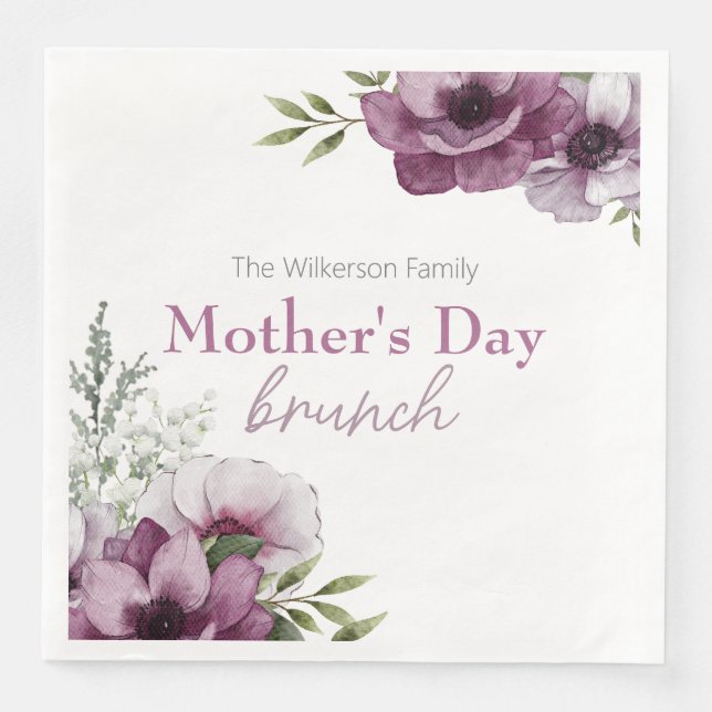 Anemones and Baby's Breath Mother's Day Brunch Paper Dinner Napkins (Front)