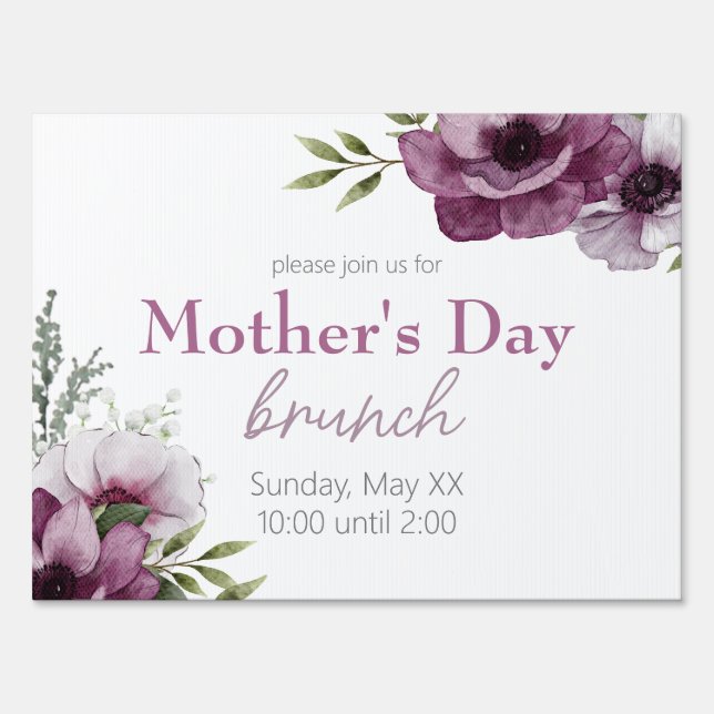 Anemones and Baby's Breath Mother's Day Brunch Sign (Front)