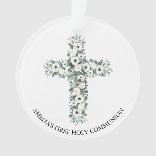 Anemones and Eucalyptus cross First Holy Communion Ornament