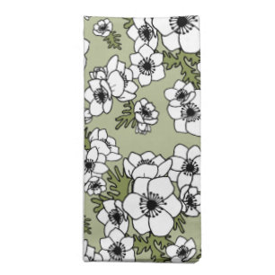 Anemones Black and White Floral Cloth Napkin