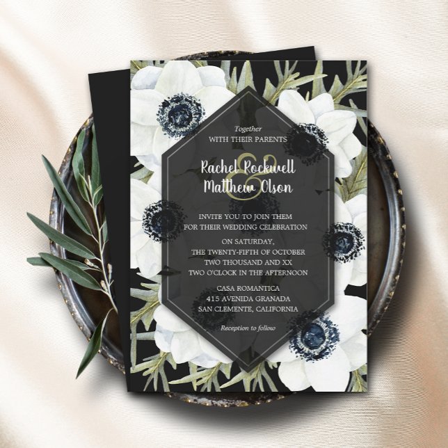 Anemones Black and White Wedding Invitation (Creator Uploaded)