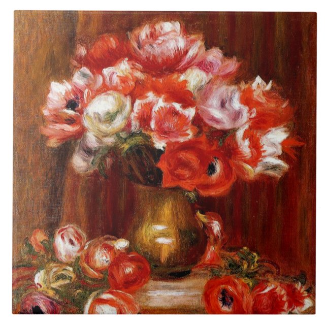 Anemones by Pierre Renoir, fine art painting, Ceramic Tile (Front)