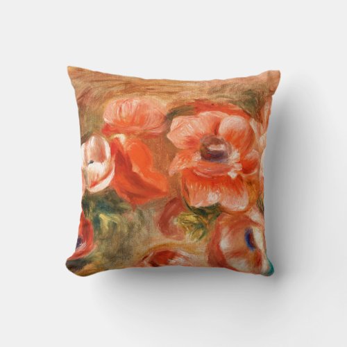 Anemones by Renoir Impressionist Painting Throw Pillow