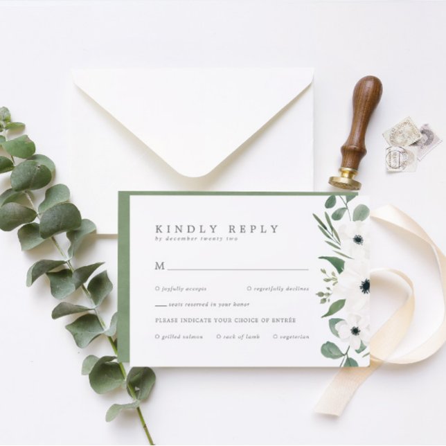Anemones & Eucalyptus with Meal Choice Wedding RSV RSVP Card (Creator Uploaded)